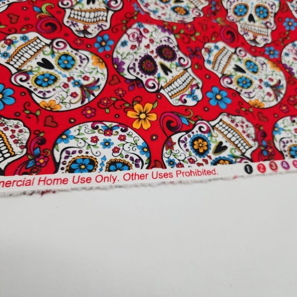 Quilting Craft Fabric Red Sugar Skull Cotton Blend David Textiles 1yd-9" - Picture 4 of 5